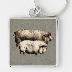 Varken Boerderij Land Antiek Illustratie Art Sleutelhanger