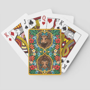 Varken, bosstruik klei kunst pokerkaarten