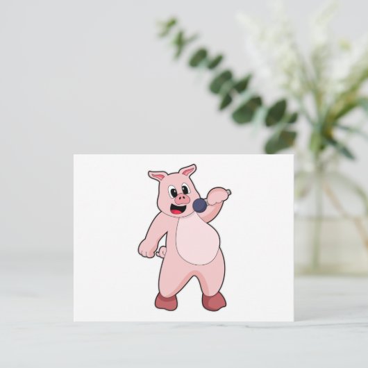 Varken dat zingt met microfoon briefkaart (Staand voorkant)
