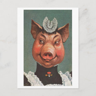 varken in dienstmaagd uniform briefkaart