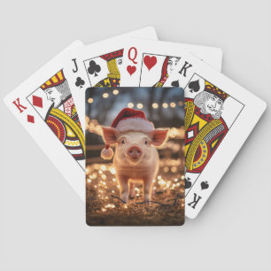Varken in een Kerstmannenhoed Pokerkaarten