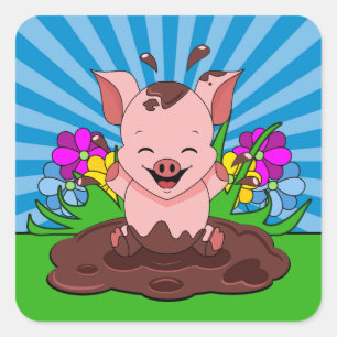 Varken in Modder Vierkante Sticker