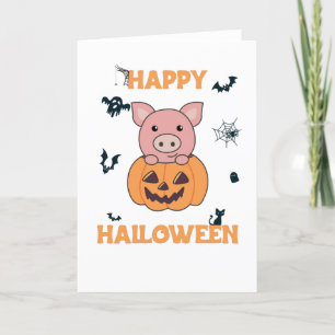 Varken in Pompoen Zoete Varkens Gelukkig Halloween Feestdagen Kaart