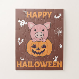 Varken In Pompoen Zoete Varkens Gelukkig Halloween Legpuzzel