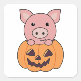 Varken In Pompoen Zoete Varkens Gelukkig Halloween Vierkante Sticker