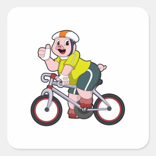 Varken met fiets en helm vierkante sticker (Voorkant)