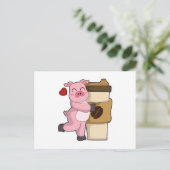 Varken met meeneemkoffie briefkaart (Staand voorkant)