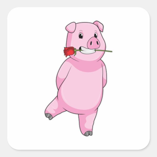 Varken met Roos ventilator Vierkante Sticker (Voorkant)