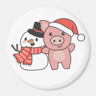 Varken met Snowman in de winter voor kerstnet Magneet