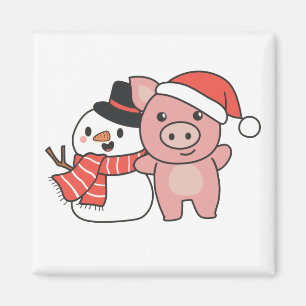 Varken met Snowman in de winter voor kerstnet Magneet