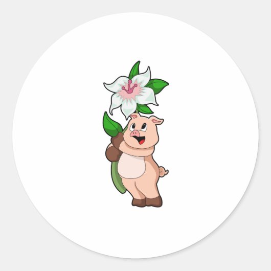 Varken met Vloeibare Lily Ronde Sticker (Voorkant)
