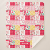 Varken Patchwork Bloemen Rustiek Gepersonaliseerd Sherpa Deken (Voorkant)
