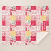 Varken Patchwork Bloemen Rustiek Gepersonaliseerd Sherpa Deken (Voorkant (horizontaal))