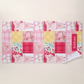 Varken Patchwork Bloemen Rustiek Gepersonaliseerd Strandlaken (Voorkant)