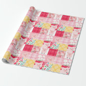Varken Patchwork Bloemen Rustiek Verjaardagsfeest Cadeaupapier (Uitgerold)