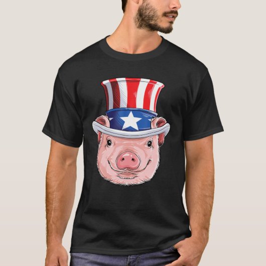 Varkens 4e juli oom Sam Mannen Amerikaanse vlag T-shirt (Voorkant)