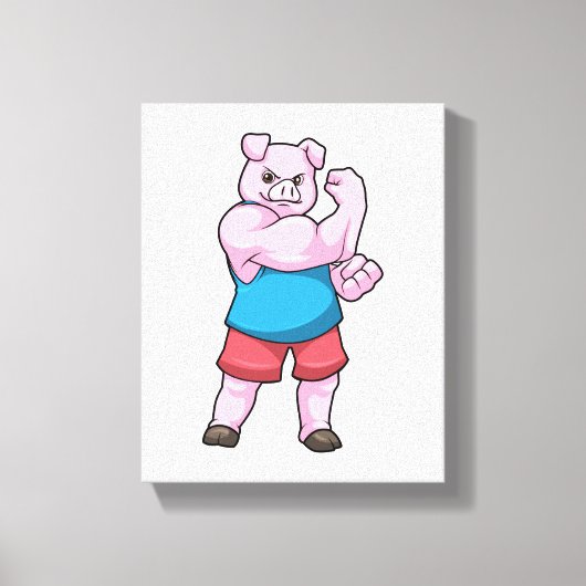 Varkens als Bodybuilder met grote bovenarm Canvas Afdruk (Voorkant)