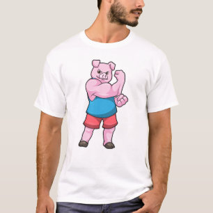 Varkens als Bodybuilder met grote bovenarm T-shirt