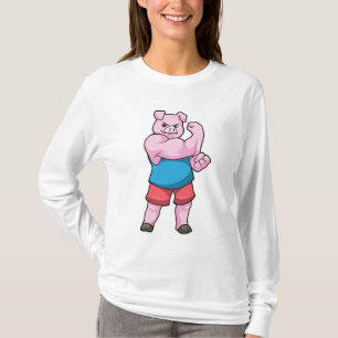 Varkens als Bodybuilder met grote bovenarm T-shirt