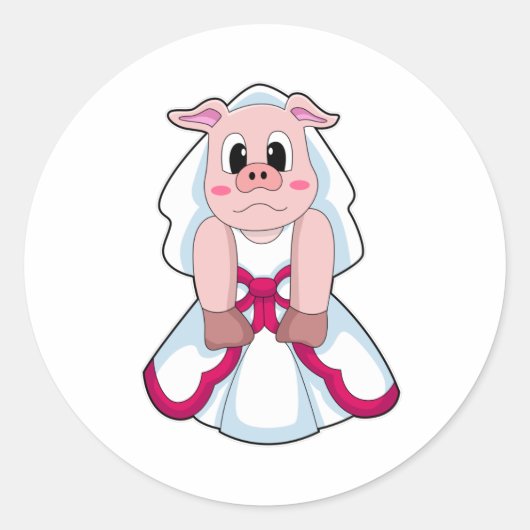 Varkens als Bride met een bruiloft Ronde Sticker (Voorkant)
