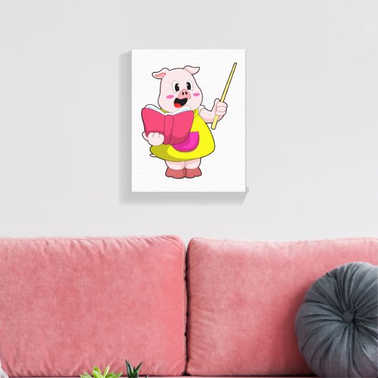 Varkens als leraar met boek canvas afdruk (Insitu (Woonkamer))