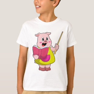 Varkens als leraar met boek t-shirt