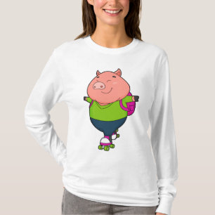 Varkens bij gealigneerde schaatsen met schaatsen v t-shirt