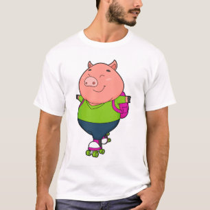 Varkens bij gealigneerde schaatsen met schaatsen v t-shirt