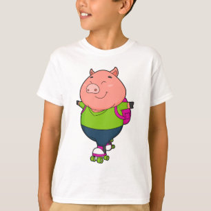 Varkens bij gealigneerde schaatsen met schaatsen v t-shirt