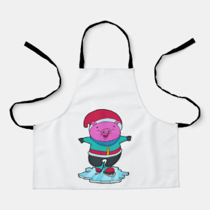 Varkens bij ijsschaatsen met ijs-schaatsen en -Pet Schort