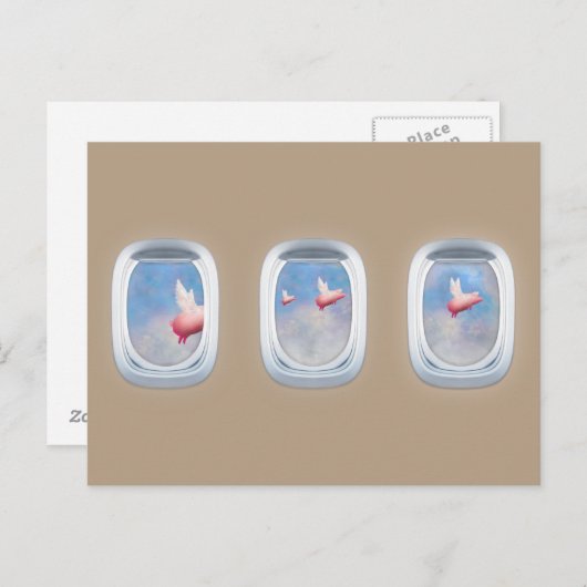 varkens die voorbij vliegtuigramen vliegen briefkaart (Voorkant / Achterkant)