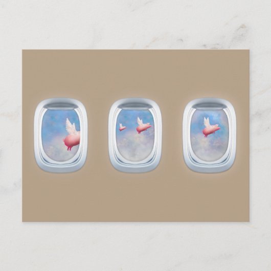 varkens die voorbij vliegtuigramen vliegen briefkaart (Voorkant)