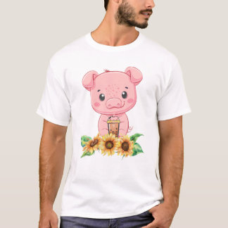 Varkens Drink Boba Milk Tea Kawaii Boerderij Anima T-shirt