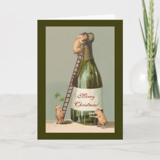 Varkens en champagne; Funny Vintage Kerstmis Feestdagen Kaart