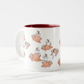 Varkens en kippen springen. tweekleurige koffiemok (Voorkant links)