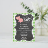 Varkens; Groen Gingham Uitnodiging Briefkaart (Staand voorkant)