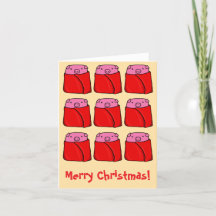 Varkens in dekens Kerstkaart