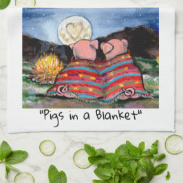 Varkens in een Romantische Night Moon Stars Kunst Theedoek