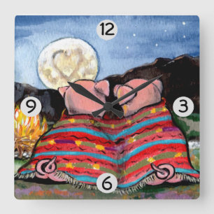 Varkens in een Romantische Night Moon Stars Kunst Vierkante Klok