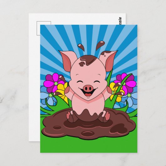 Varkens in modder briefkaart (Voorkant / Achterkant)