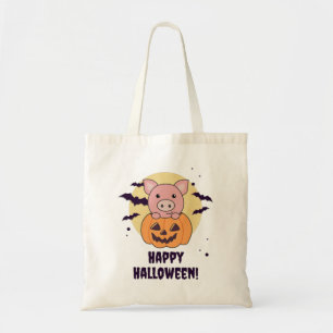 Varkens in pomkin Sweet Pigs Happy Halloween Canva Tote Bag
