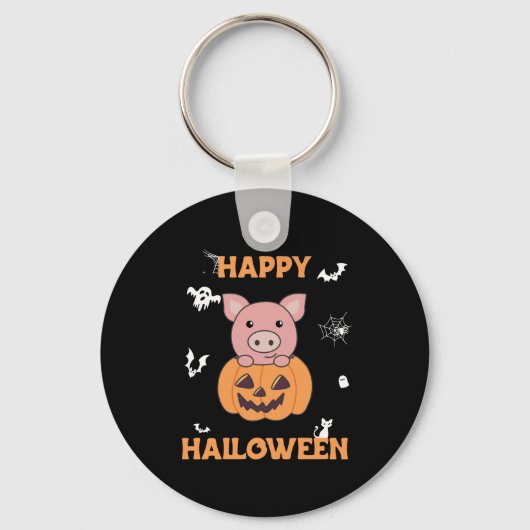 Varkens in pomkin Sweet Pigs Happy Halloween Sleutelhanger (Voorkant)