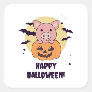Varkens in pomkin Sweet Pigs Happy Halloween Vierkante Sticker