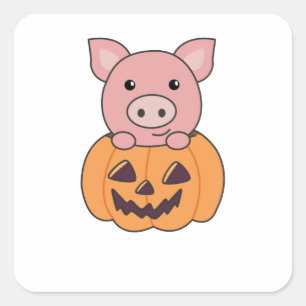 Varkens in pomkin Sweet Pigs Happy Halloween Vierkante Sticker