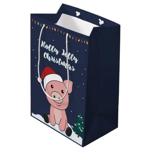 Varkens Kerstairdieren Varkens Medium Gift Bag Medium Cadeauzakje (Achterkant Gekanteld)