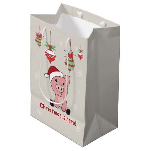 Varkens Kerstairdieren Varkens Medium Gift Bag Medium Cadeauzakje (Voorkant Gekanteld)