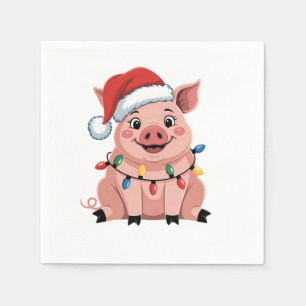 Varkens Kerstmis Kerstman Hoed Kerstfeest Varkensm Servet