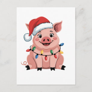 Varkens Kerstmis Kerstman Hoed Kerstmis Varkensmis Feestdagenkaart