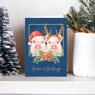 Varkens Kerstmis met de kerstman en de rendieren Feestdagen Kaart