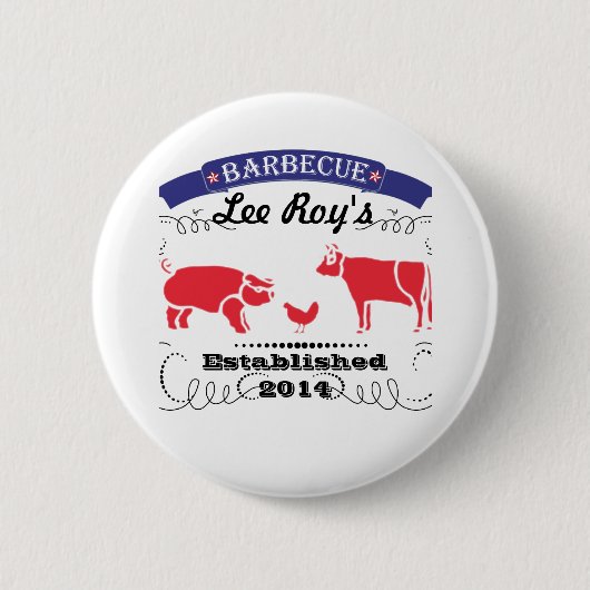 Varkens, kippen en koeien  Barbeque Ronde Button 5,7 Cm (Voorkant)